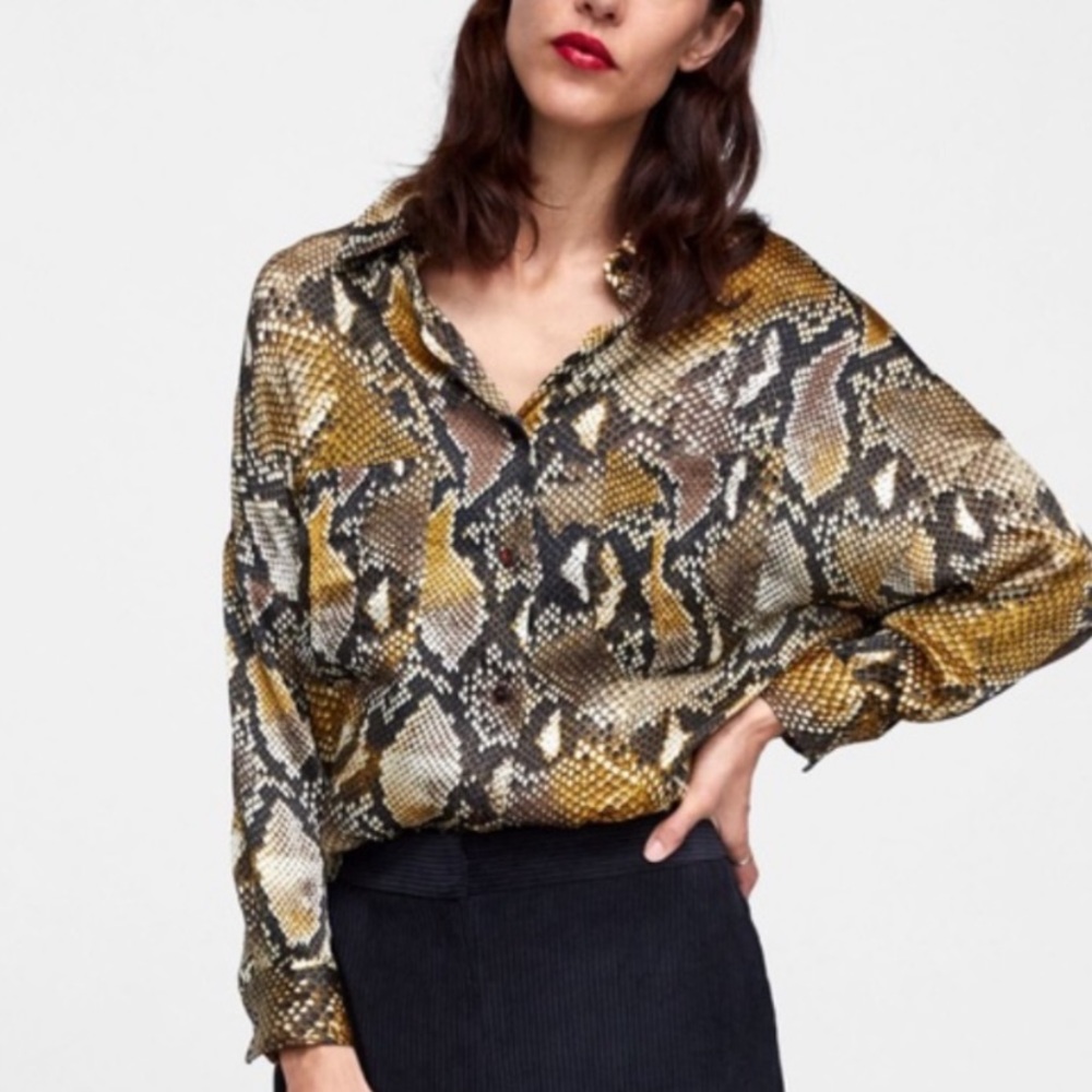 Zara Oversized Python Snake Animal Print Blouse S… - image 4